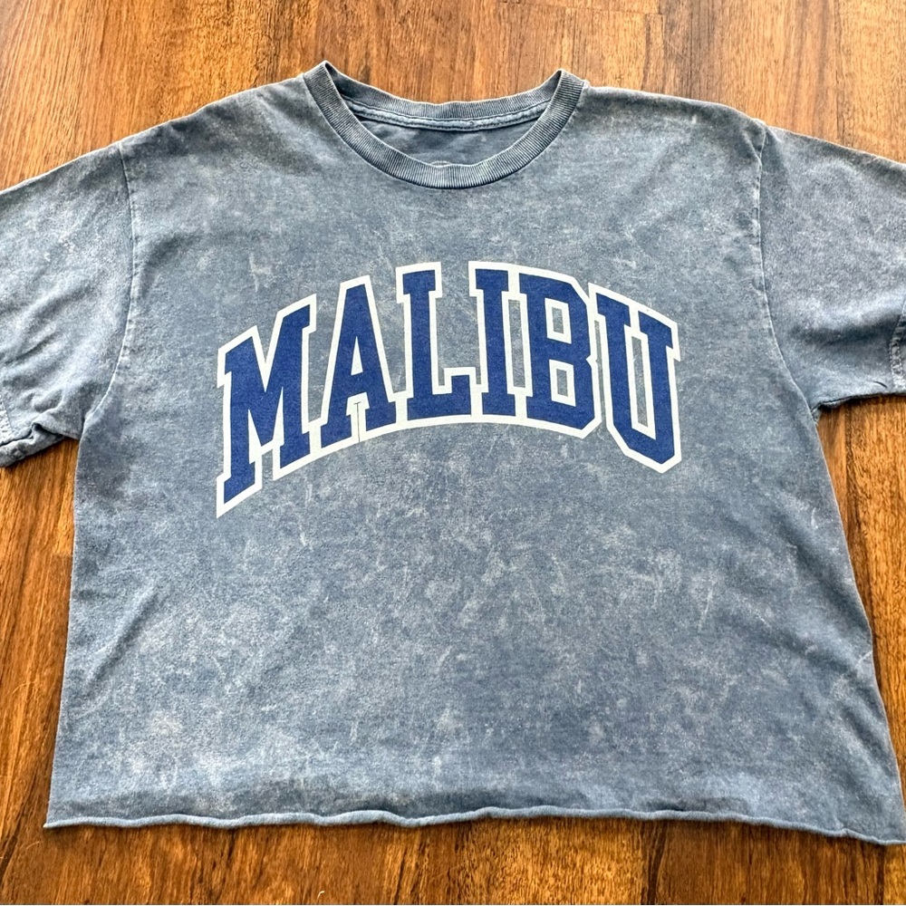 Social Culture Malibu Blue Acid Wash Cropped Graphic Tee